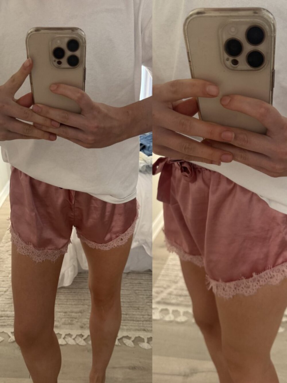 Abercrombie & Fitch Light Pink Satin Lace Mini Shorts